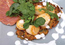 Cooking the Catch: Seared Scallops with Carrot Fritters and Yoghurt Dressing